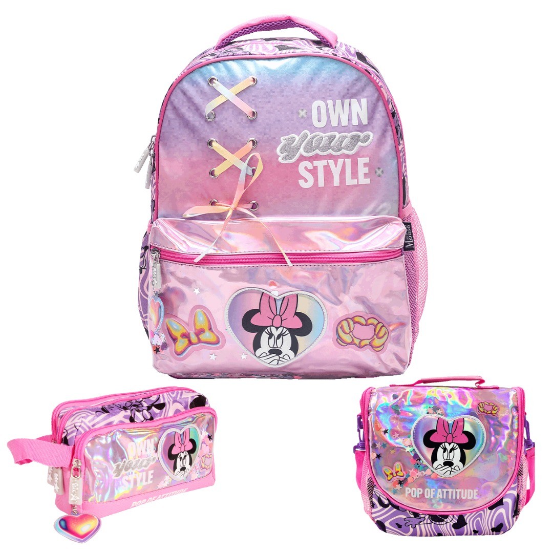 PACK DE MOCHILA LONCHERA Y CARTUCHERA MINNIE MOUSE