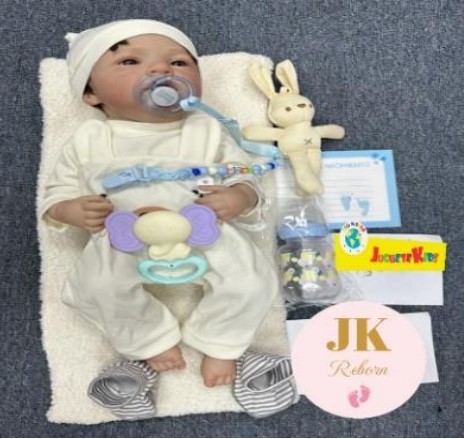 Muñeco Bebé Reborn Realista "Dulce Amanecer" - Overol Crema con Conejito y Accesorios (W-2109A1)