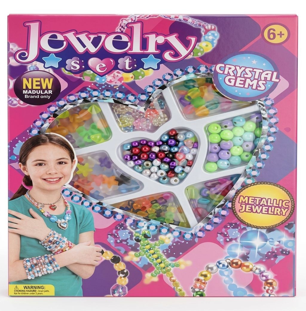 Kit de Creación de Joyas y Pulseras Crystal Gems - Set de Cuentas Metálicas y de Cristal  (8801-1)