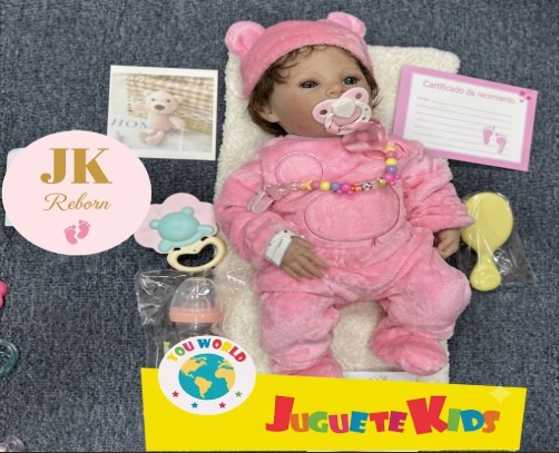 Muñeco Bebé Reborn Realista "Ternura de Osita" - Enterizo de Peluche Rosa con Orejitas y Kit Completo (W-03)