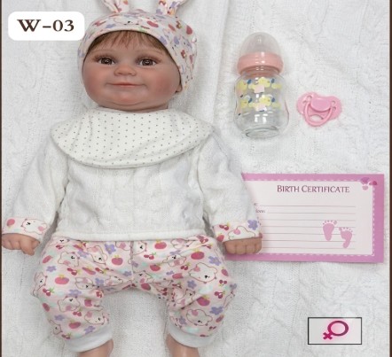 Muñeca Bebé Reborn Realista "Tierna Conejita" - Conjunto Estampado con Orejitas y Kit de Cuidados (W-03-1)