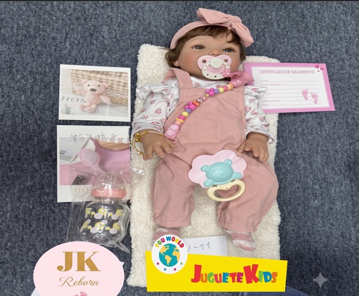 Muñeca Bebé Reborn Realista "Ternura Primaveral" - Set Premium Rosa con Overol, Vincha y Accesorios (W-11)