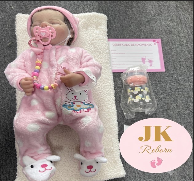 Muñeca Bebé Reborn Realista "Sueño de Conejito" - Set Pijama Rosa de Felpa y Accesorios (JK-21)