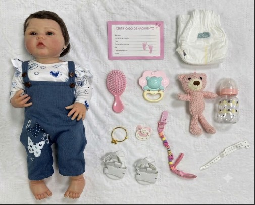 Muñeca Bebé Reborn Realista "Ternura Azul" - Enterizo de Mariposas y Megakit de Cuidados (W-3048)